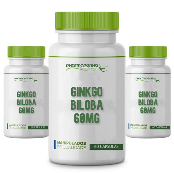 3 Potes Ginkgo Biloba 60mg 60 Cápsulas Cada